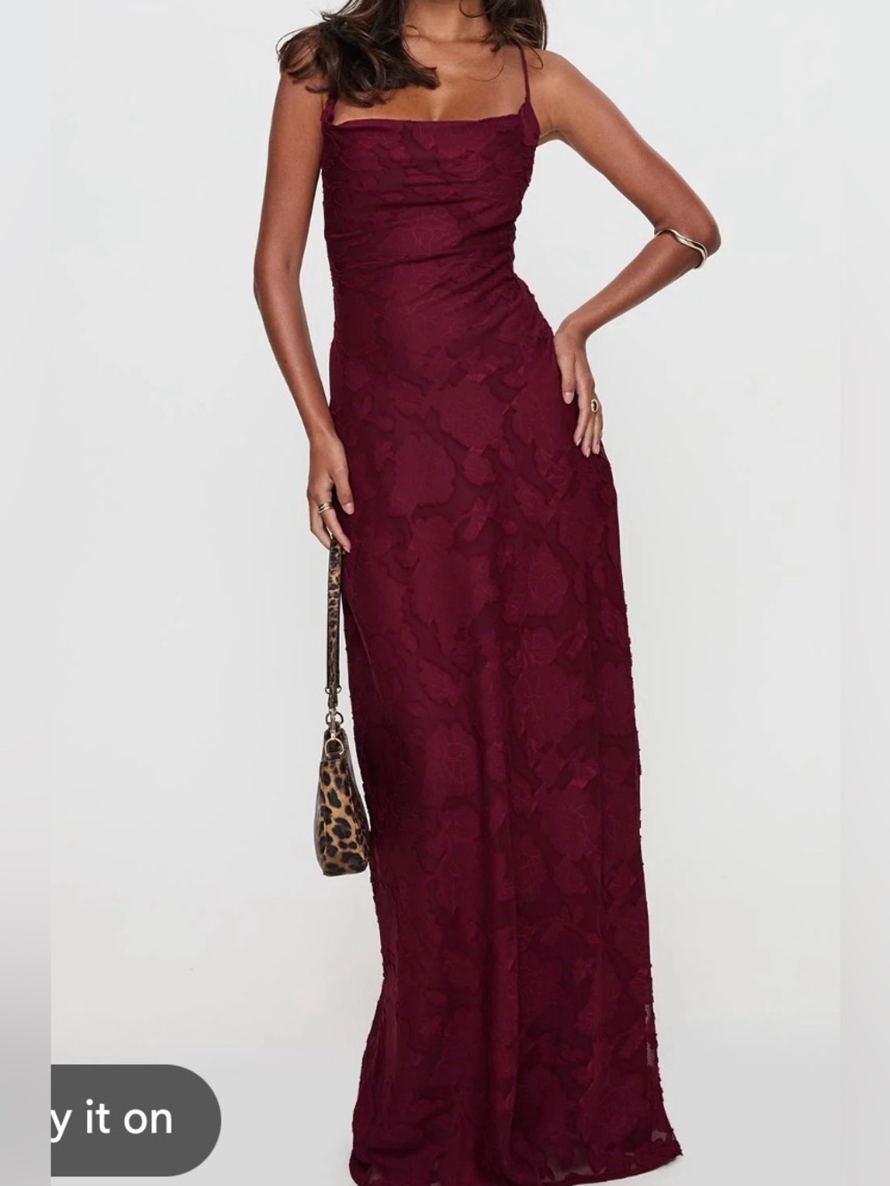 Princess Polly Burgundy Lace Maxi Dress with Spaghetti Straps